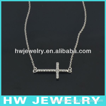 90179 Sideway CZ Cross Necklace